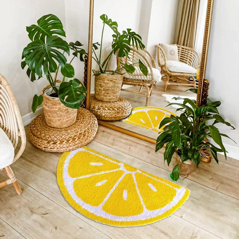 HYST Lemon Bathroom Rug Yellow Semi-Circle Non-Slip Water-Absorbent Lemon Bath Mat Bedroom Bathtub Shower Room Mat,Kitchen Kid Room Decor - Image 5